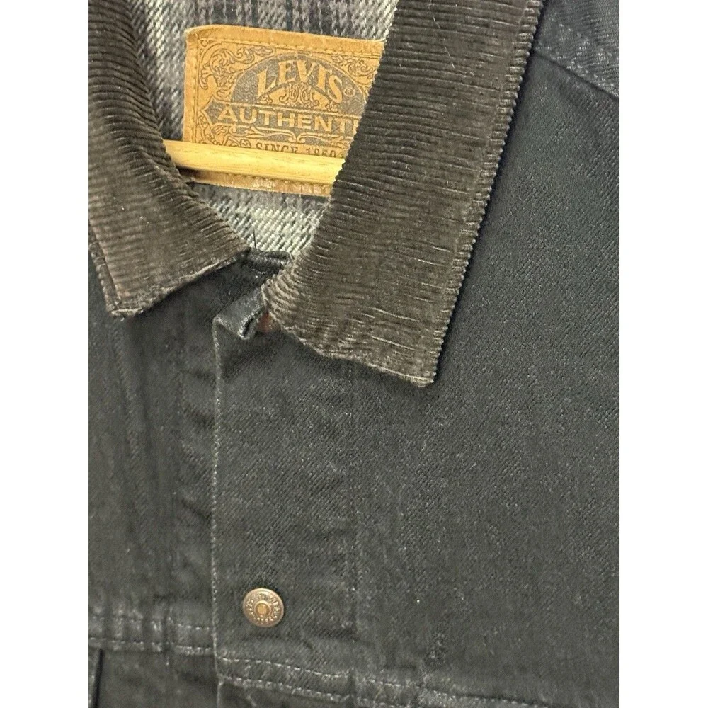 Levi’s Sherpa Lined Black Denim Trucker Vest Corduroy Collar Men’s L Vintage